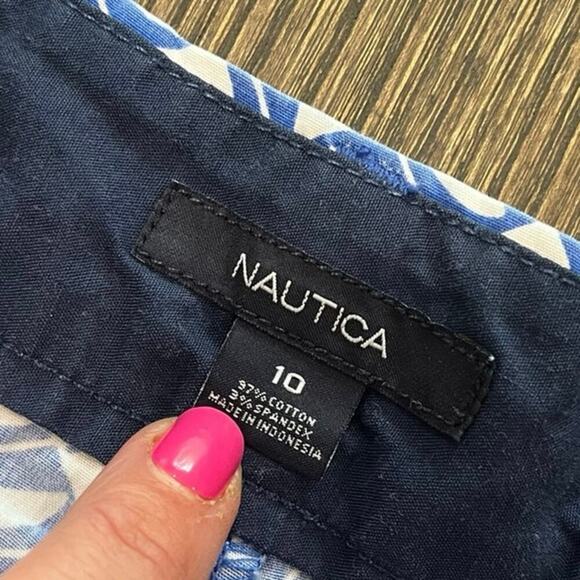 Nautica 4" Stretch Twill Printed Shorts Mid Rise Cotton Blend Blue/White Size 10 - Picture 5 of 6
